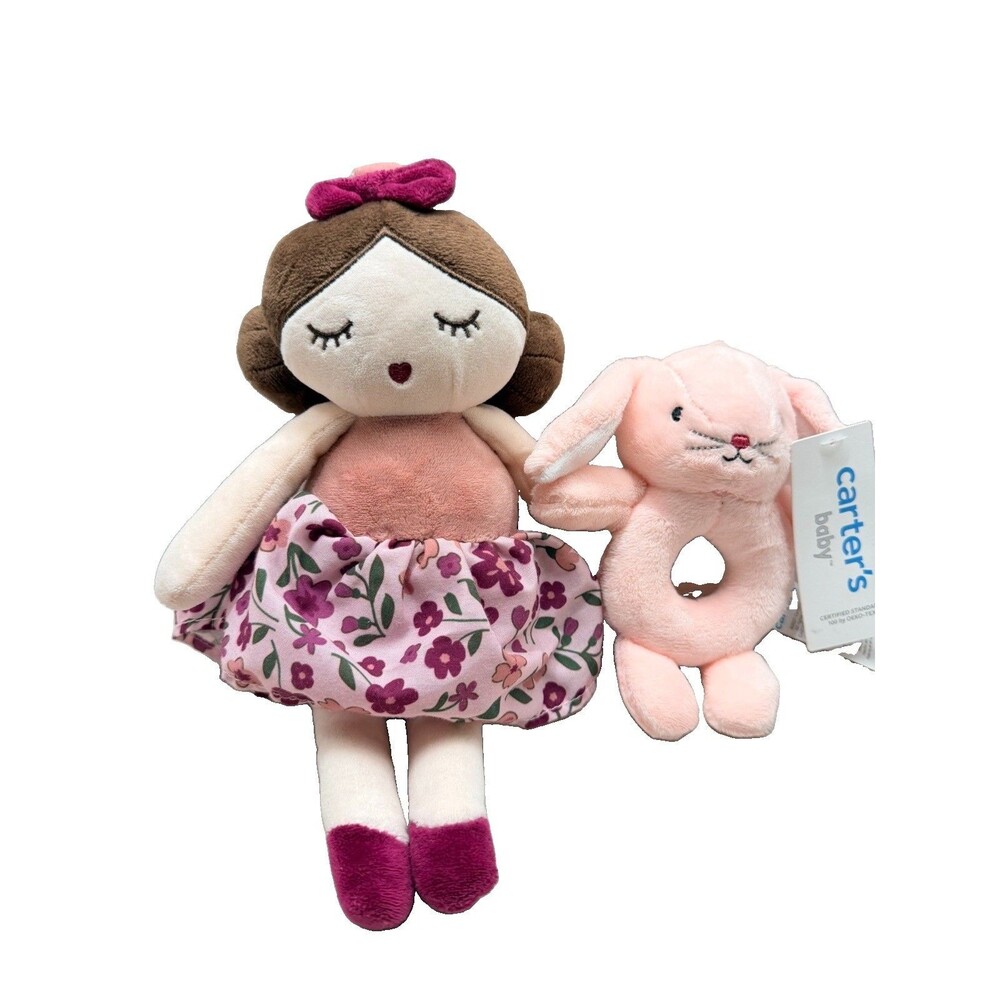 New Carters Bunny Rabbit Plush Ring Rattle 2022 Pink Lovey & Soft DreamGro Doll